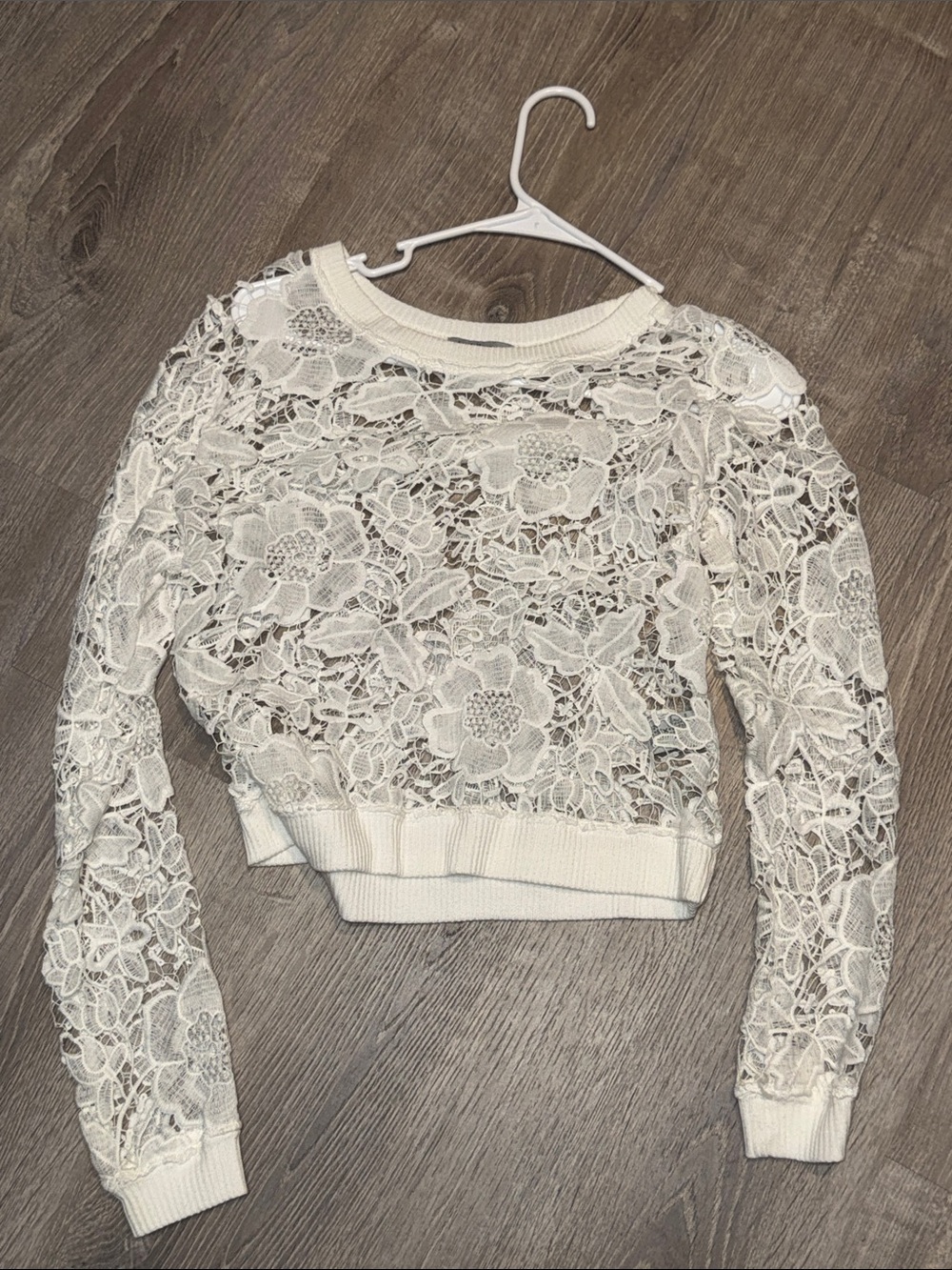 Charlotte Russe Ivory Floral Lace Cropped Sweatshirt
